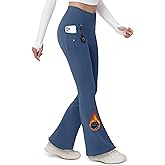 MAGCOMSEN Women's Fleece Lined Flare Leggings Waterproof Insulated Winter Pants Warm Snow Yoga Hiking Bootcut 3 Pcokets
