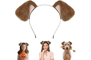 Beviliu Dog Ears Golden Movable, Realistic Animals Ears Headband Brown, Fluffy Cat Bunny Bear Costume Halloween Christmas for Washing Makeup Cosplay Birthday Party