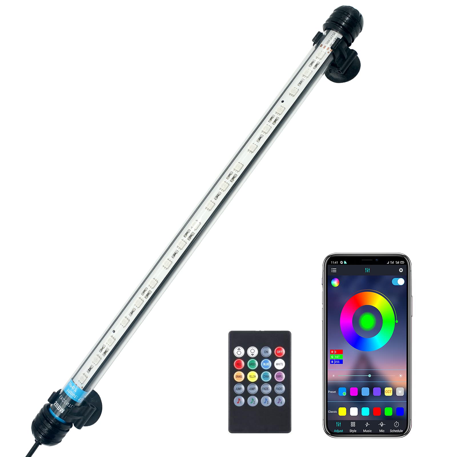 VARMHUS Submersible LED Aquarium Light,Fish Tank Light with Remote Controller&APP Control,DIY Full Spectrum Optional Color&Intelligent Timing and Dimming,29 Light Modes and 4 Music Modes RGB-38cm