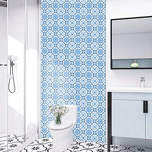 Blue and White Tile Contact Paper Self Adhesive 17.7”x118” Navy Flower Peel and Stick Wallpaper Removable Waterproof Paper for Kitchen Backsplash Bathroom Wall Shelf Drawer Liner Decor Vinyl Roll