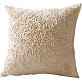 DOKOT Embroidery Throw Pillow Covers Square Cushion Case 100% Cotton with Zipper for Home Decorative 20x20 inches(50x50cm) Beige