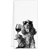FIicy Cocker Spaniel Gifts Wine Dog Kitchen Towels, Gifts for Cocker Spaniel Dog Wine Lovers Decorative Hand Dish Towel for Kitchen Home Bar,Funny CockerSpaniel Dogs Home Bar Kitchens Decor(16x24Inch)