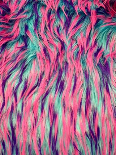 60" Wide Faux Fur Fabric - Candy Monster Purple/Blue/Pink