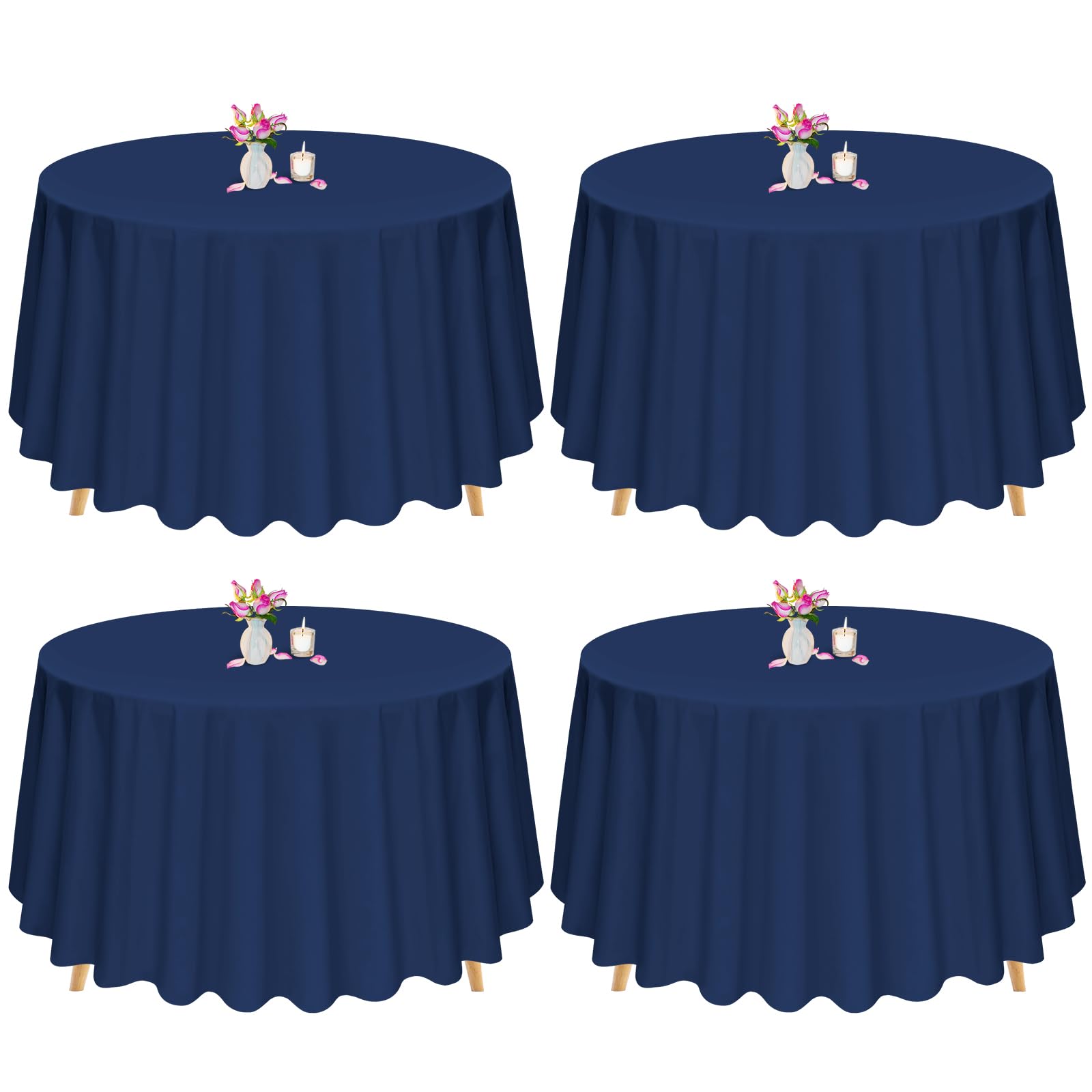 Pesonlook 120 Inch Round Tablecloth - Washable Polyester Tablecloths for Wedding Banquet or Restaurant (Navy Blue, 4 Pack) — image 1