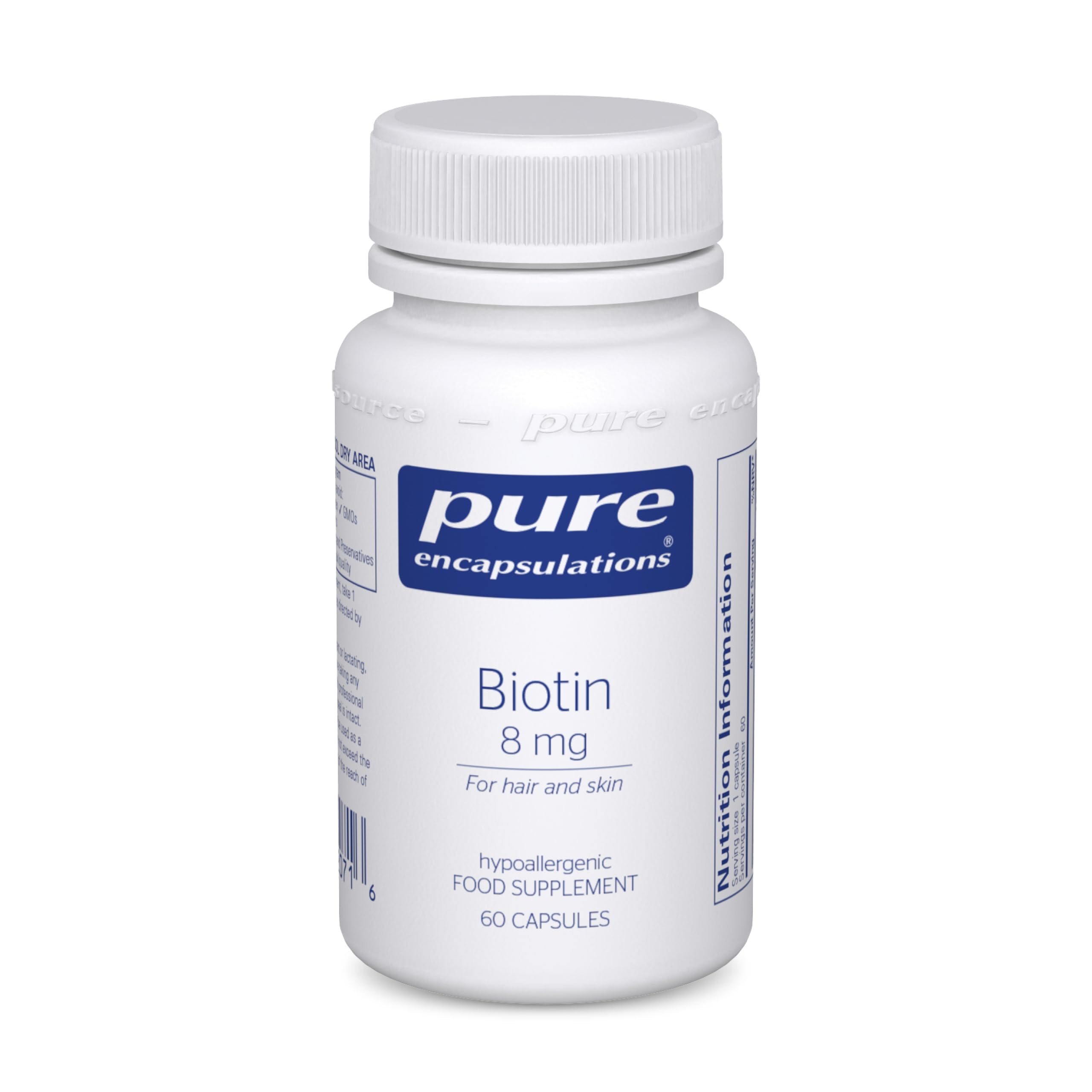 Pure Encapsulations Biotin 8mg - for Hair, Skin & Nails - for Women & Men - 60 Capsules