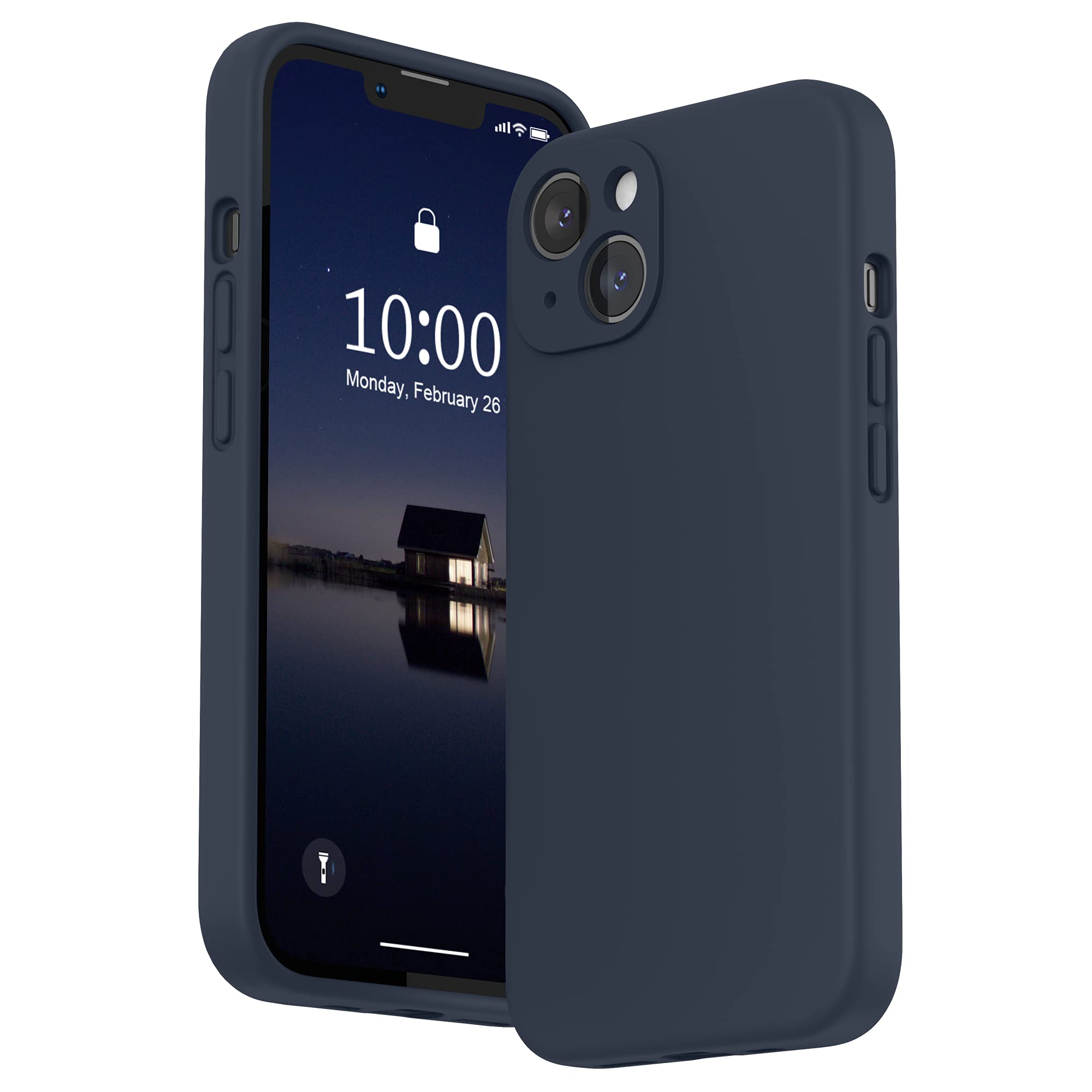 SURPHY Compatible with iPhone 13 Case with Screen Protector, Liquid Silicone Protection for Each Lens Shockproof Thickened Rubber Cover for iPhone 13 6.1 inch 2021, Midnight Blue — image 1