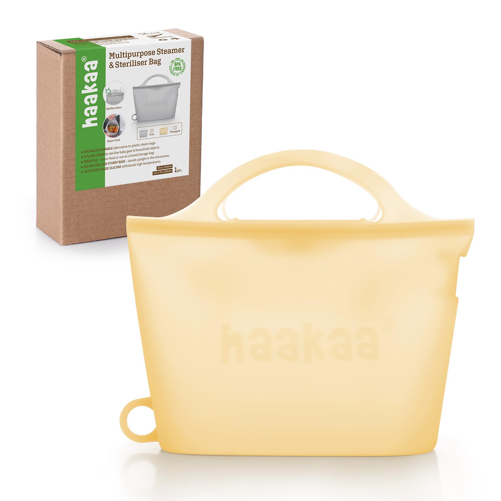 Photo 1 of Haakaa Silicone Microwave Steamer & Steriliser Bag,Reusable Steaming Bags for Baby Bottles/Breast Pump/Accessories/Pacifiers/Teethers,Great for Home and On-The-Go,Pineapple/1PC-1250ml