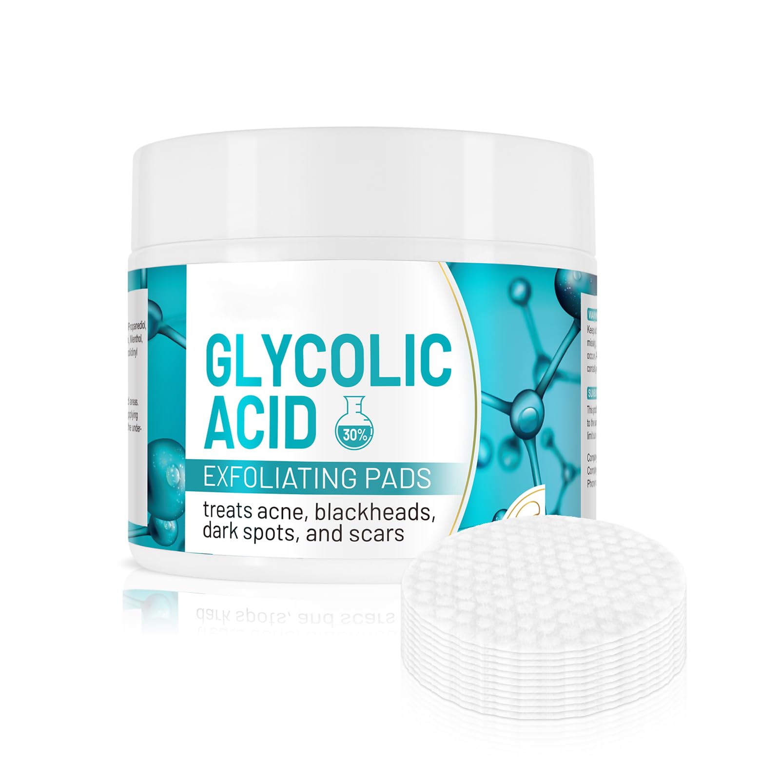 Glycolic Acid Pads 30%, Exfoliates Surface Skin and Reduces Fine Lines and Wrinkles, 50Pads