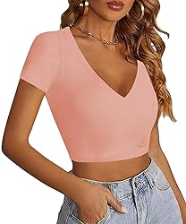 LYANER Women's Crop Tops V Neck Short Sleeve Summer