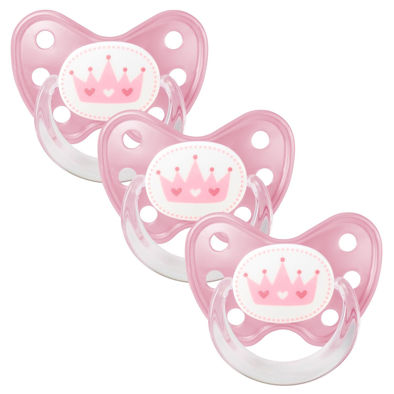 dentistar Silicone Soother Set of 3 - Size 3, from 14 Months - Tooth and Jaw Friendly Silicone Soother with Dental Step - BPA Free - Made in Germany - Crown, Pink