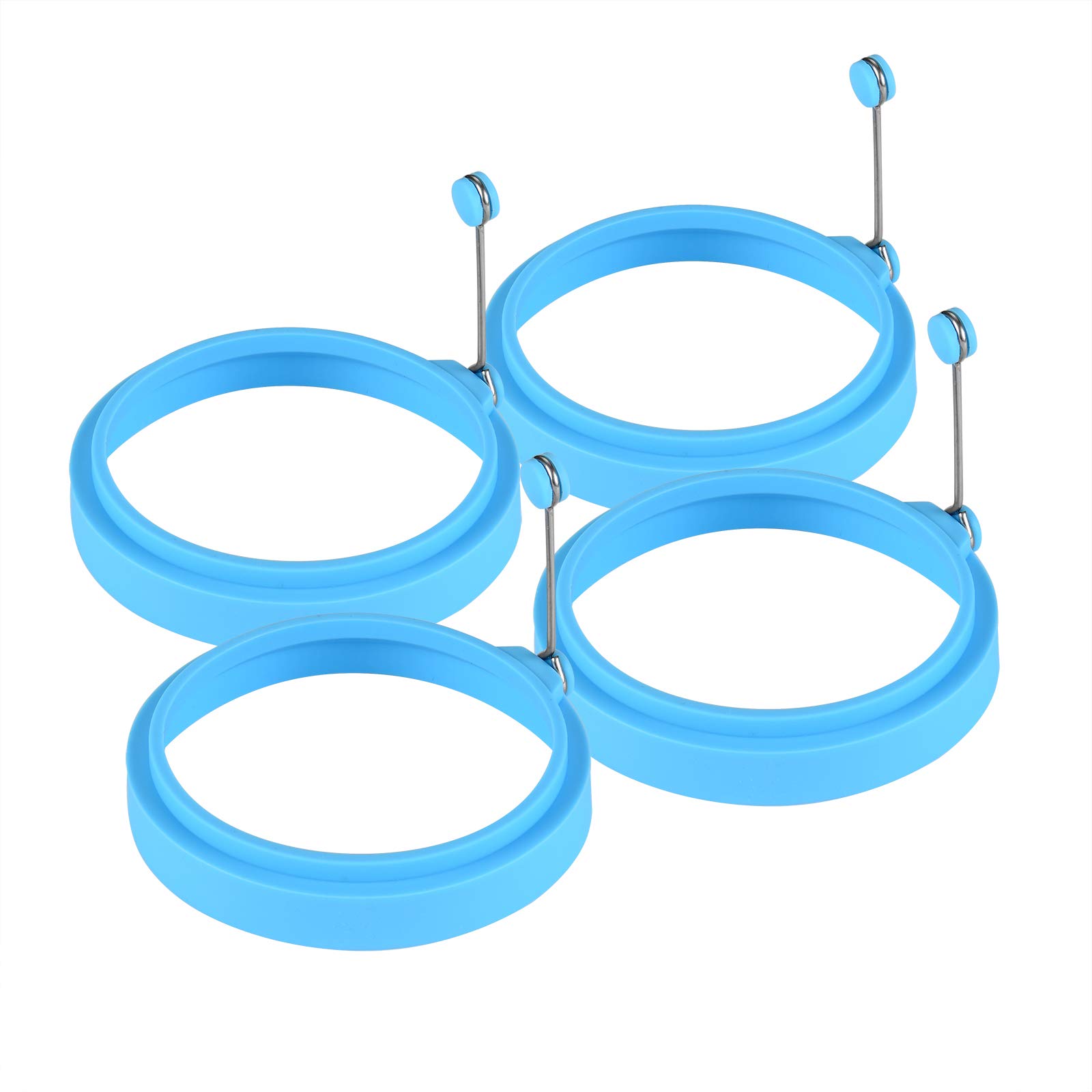 Emoly Silicone Egg Ring, 100% Food Grade Egg Cooking Rings, Egg Rings Non Stick, Egg Cooking Rings, Perfect Fried Egg Mold or Pancake Rings (New, 4pcs, Blue)