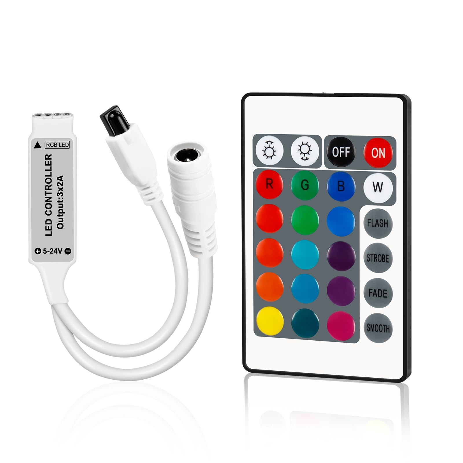 VIPMOON 24 Keys IR Wireless Remote LED Controller, DC 5-24V Mini LED Strip Light Controller with 4 Pin IR Receiver, Suitable for 3528 5050 RGB LED Strip Lights