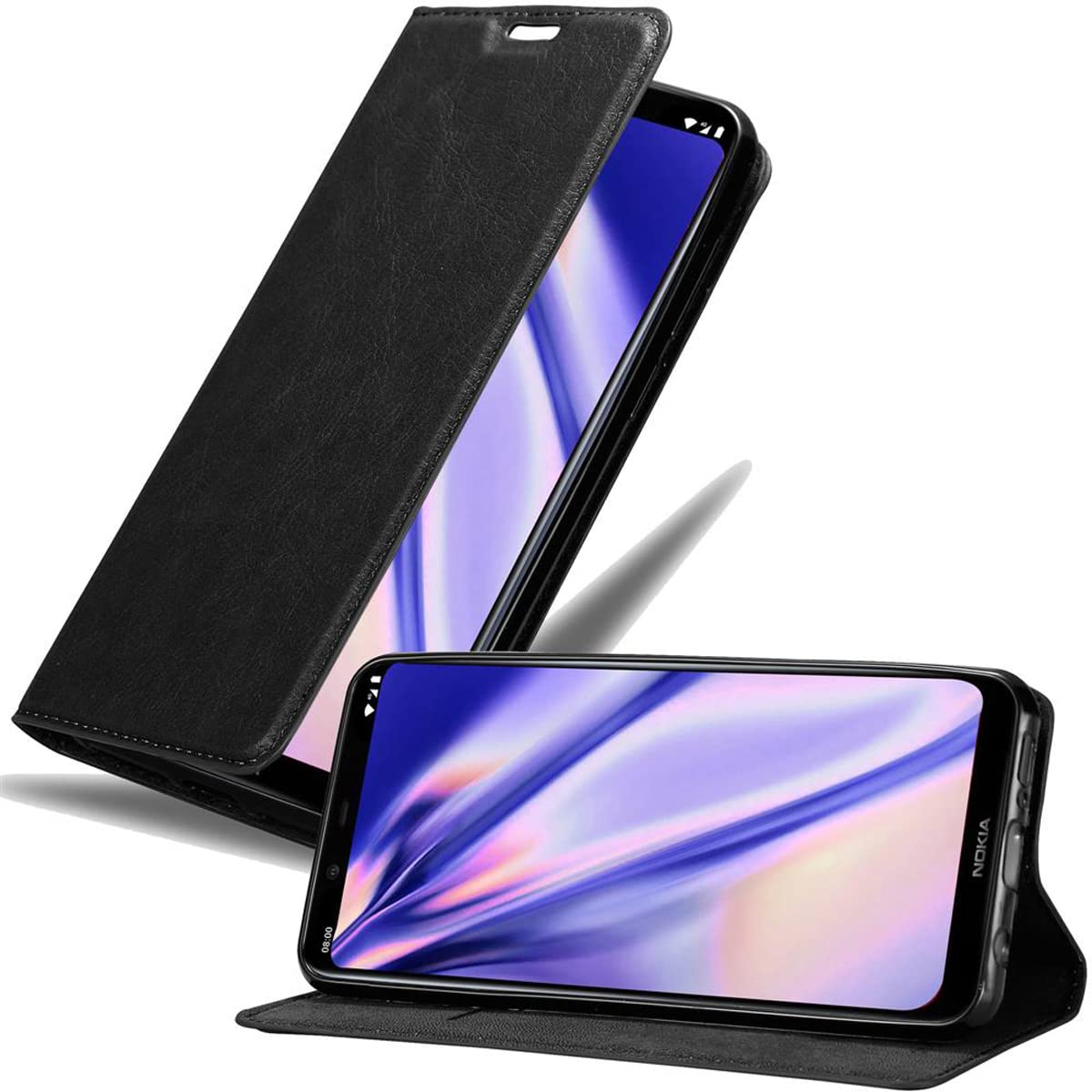 cadorabo Book Case works with Nokia 8.1 2018 in NIGHT BLACK - with Magnetic Closure, Stand Function and Card Slot - Wallet Etui Cover Pouch PU Leather Flip