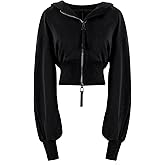 Arssm Cropped Hoodie Women Zip Up Long Sleeve Sweatshirts Casual Fashion Hooded Workout Jacket Crop Top