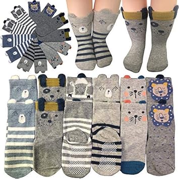 6 Pairs Cartoon Toddler Socks Boys Girls Anti Slip Ankle Socks Baby Walkers Non Skip Cute Animal Cotton Cozy Socks With Grip For 12 36 Months