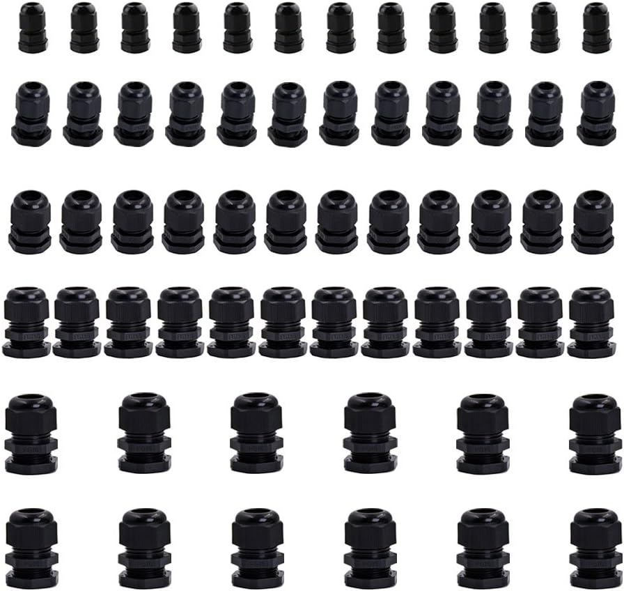 60pcs PG7 PG9 PG11 PG13.5 PG16 Thread Cable Gland Wire Connector Waterproof M12 M16 M18 M20 M22 Plastic Cable Gland Reducer Combo Pack