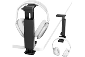Kosker Headphone Stand Under-Desk or Headset Holder Above-Desk, Headphone Hanger & Headset Hook Under Desk Mount with Spring Clamp & Height Adjustable & Cable Clip for Gaming Gift Accessories