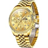 OLEVS Watches for Men Stainless Steel Classic Large Face Casual Dress Watches for Men, Luxury Waterproof Analog Quartz Mens Watch, Fashion Easy to Read Watch Mens, Blue/Black/Gold/Green Dial