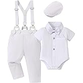 Coco&RARA Baby Boy Clothes Suits Infant Tuxedo Gentleman Dress Shirt with Bowtie Beret Suspender Pants Outfit Sets 0-18M