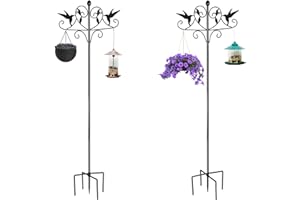 MINGPINHUIUS New Double Shepherds Hooks: Two Sided Shepherds Hooks with 5 Prong Base 76 Inch Tall Bird Feeder Stand Metal Yard Hooks Suitable for Wind Chime,Bird Nests,Weddings Decor(2 PCs,Black)