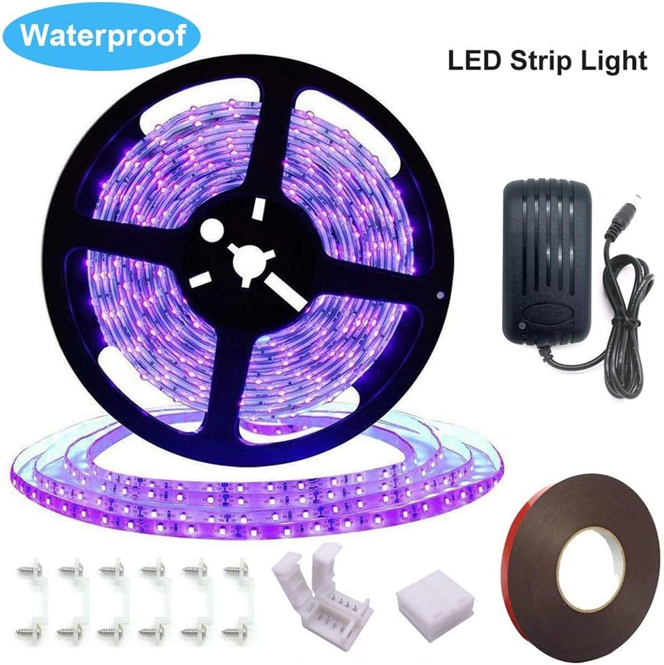 Black Light Strip, Purple LED Strip 16.4Ft/5M 300 Units Lamp Beads, IP65 Waterproof Purple Light for Dance Party, Body Paint, Night Fishing, Work with 12V 2A Power Supply Brand