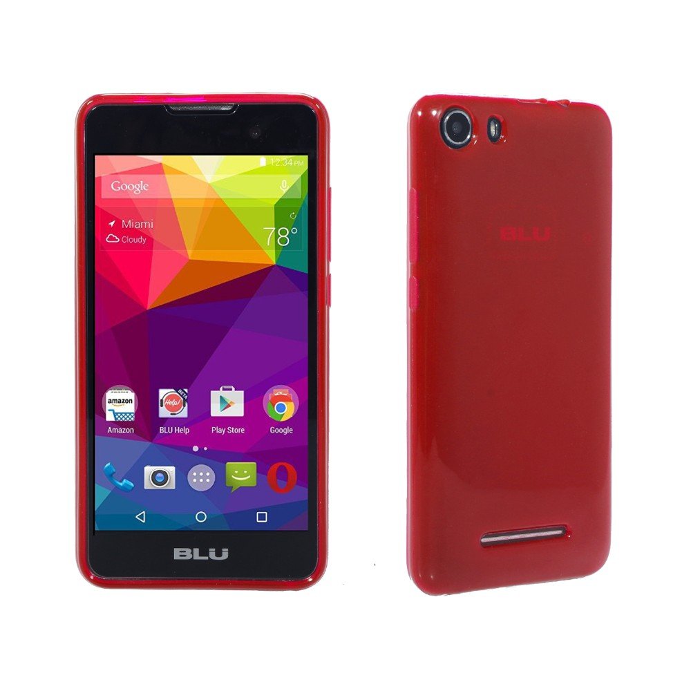 BLU Advance 5.0 , BLU Dash M Case, BNY-WIRELESS (TM) Transparent TPU Rubber Gel Thin Case Cover For BLU Advance 5.0 , Dash M-RED