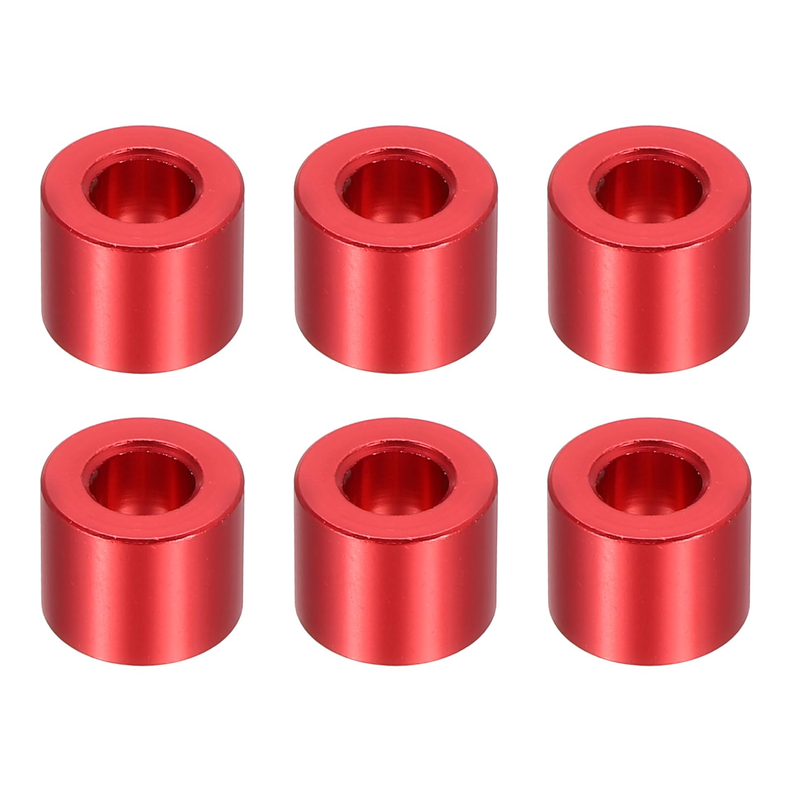 PATIKIL M5 Aluminum Spacers, 6 Pcs Metal Spacers Aluminum 5.2mm ID x 10mm OD x 8mm L Aluminum Spacer Screw Standoff Round for 1/5" or M5 Screw Bolts,Red