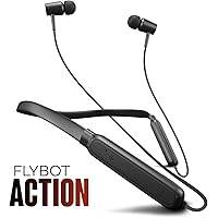 Flybot Action Bluetooth Neckband, Lightweight Wireless and Magnetic Earbuds, IPX4 Water Resistant Sports Earphones, Built-in Mic (Black)
