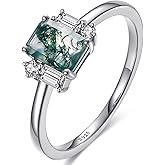 OLIVIASO Engagement Rings for Women 925 Sterling Silver Wedding Band Natural Moss Agate/Black Rutilated Quartz Gemstone Rings Promise Ring Size 5-9