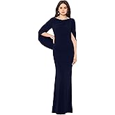 Betsy & Adam Womens Long Stretchy 3/4 Sleeve Cowl Neck Drape Back Gown