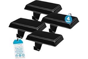 BIRDROCK HOME 4pk Flat Top Holiday Stocking Holder for Mantle | Black Finish with Non-Scratch Base | Fireplace Hook for Christmas Stockings Decor