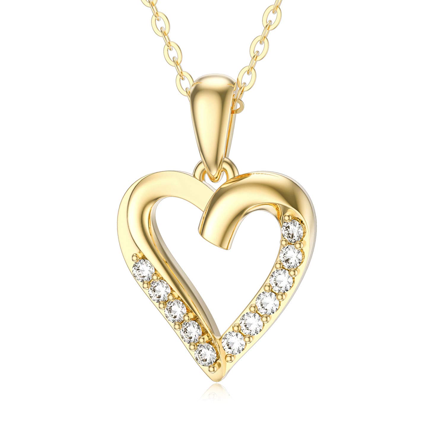 SISGEM 9 ct Gold Heart Necklace, Solid Gold Open Heart Pendant Necklace, for Women Ladies Mum Valentine's Day, 16+1+1inch