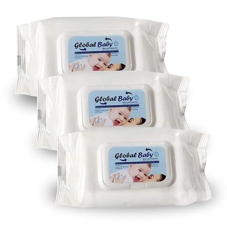 Globalbaby Combo of 3 Skincare Gentle Baby Wet Wipes (White, 80 Pcs)