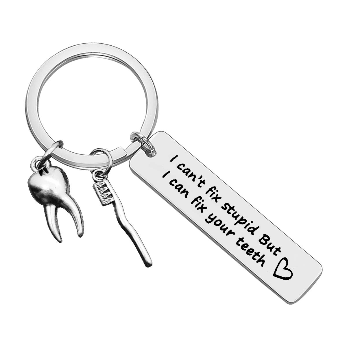 Funny Dentist Keyring Dental Hygienist Gift for Women Men I Can't Fix Stupid But I Can Fix Your Teeth Gift Future New Dentist Key Chain Retirement Graduation Christmas Birthday Gifts for Dentist