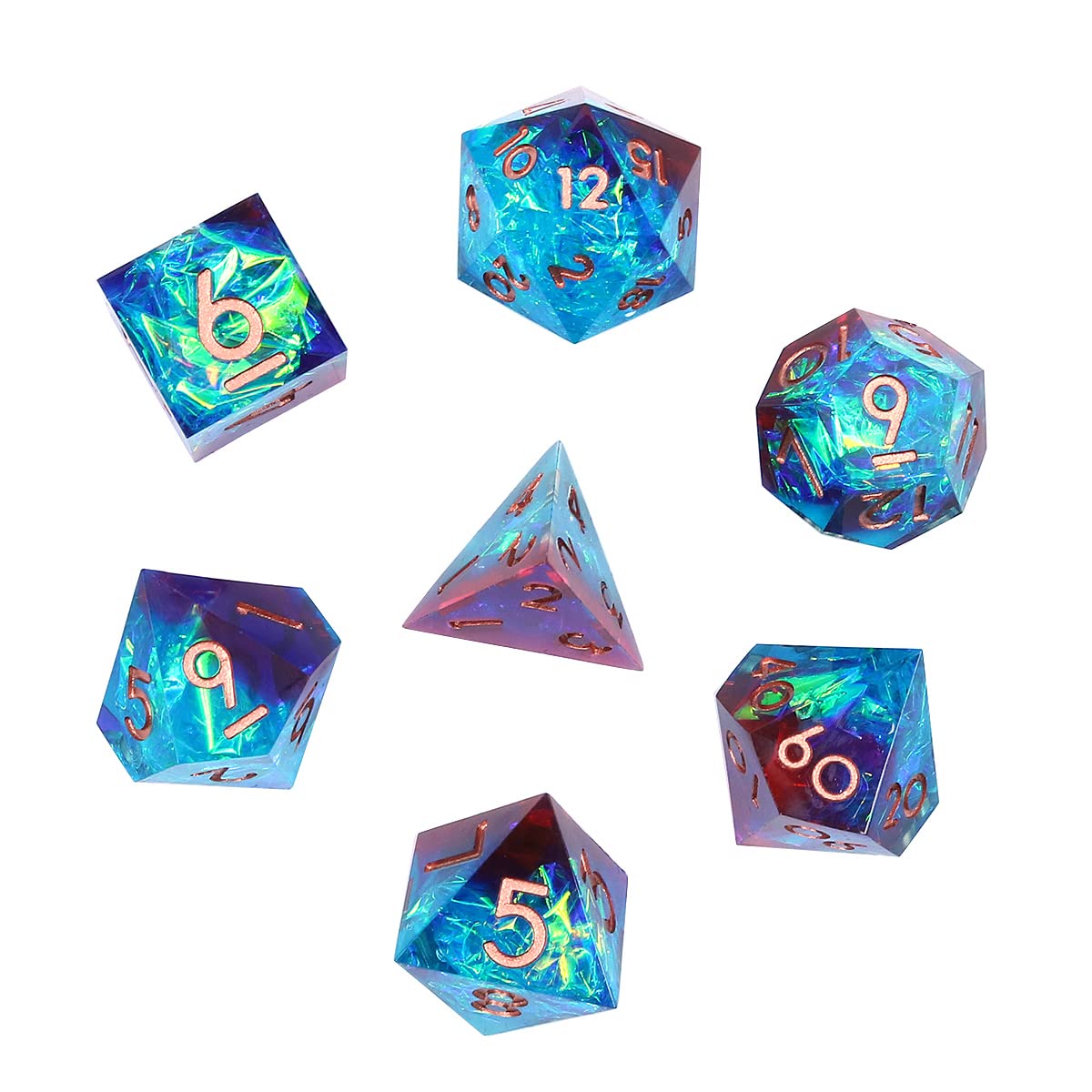 DollaTek Upscale Resin Transparent Dnd dice set Polyhedral Dice rpg dice dados rol D4 D6 D8 D10 D12 D20 Dice Set - red and blue
