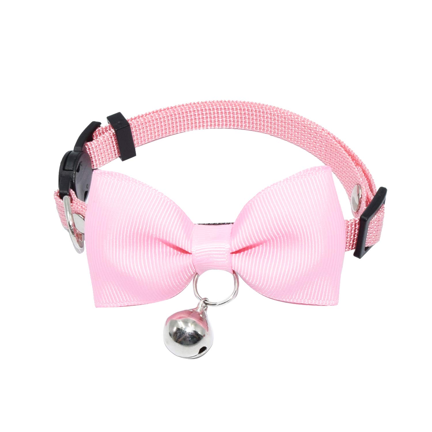 Olahibi Breakaway Clasp Safe Release Cat Collar, Handmade Bowtie,Clear Bell,Nylon Material, for Adult Cats(S,Pink)