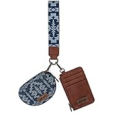 Wrangler Aztec Keychain Wristlet Wallets for Women Western Dual Pouch Wristlet Credit Card Holder Wallet with Zipper Pocket WG2212-W0051JN