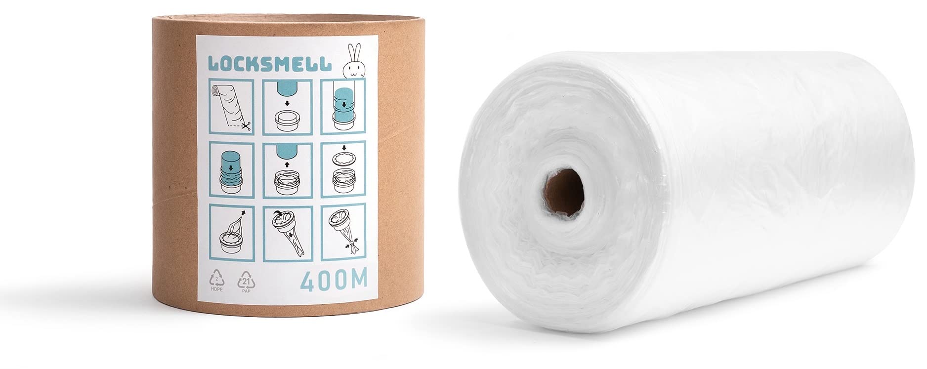 LOCKSMELL Nappy Bin Liner (400m) Compatible with Tommee Tippee Sangenic & Other Nappy Bin Cartridges| Equivalent to 32 Sangenic Refills + REFILL TUBE