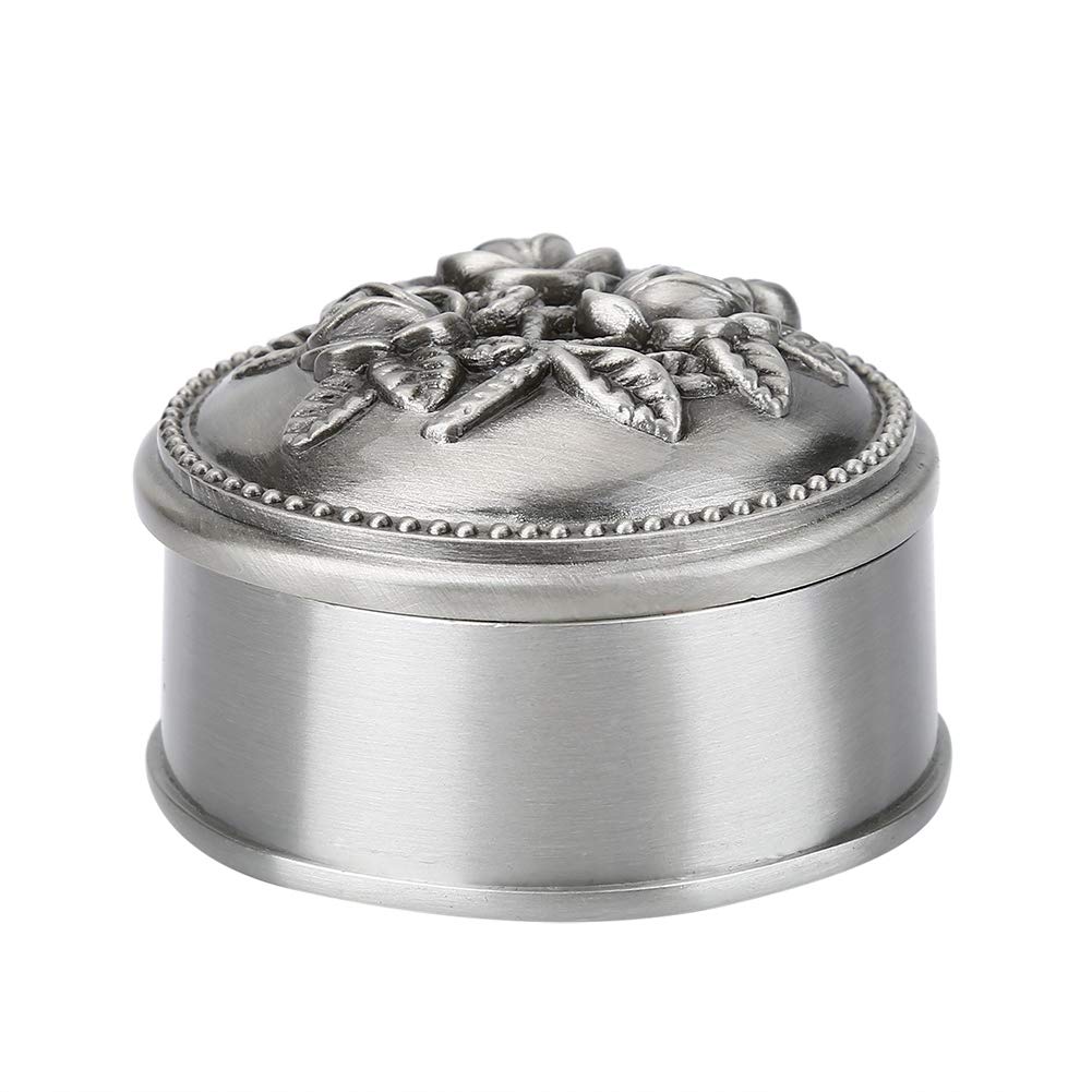 Hilitand Jewelry Box, Vintage Flower Zinc-alloy Jewelry Box, Carved Round Design Antique Women Trinket Jewelry Case For Ring Storage