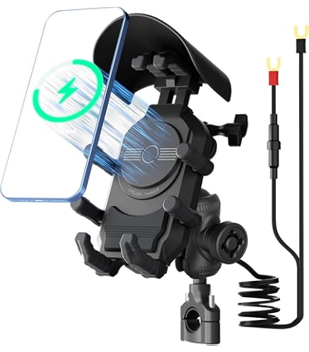 iMESTOU Waterdichte Motorfiets Telefoon Mount Draadloos/USB C Lader Stuur Mobiele Telefoon Houder Werkt door Bedrading aan 12/24V Motorfiets/Stekker aan USB A Stopcontacten (voor 4.7-6.1 Telefoons