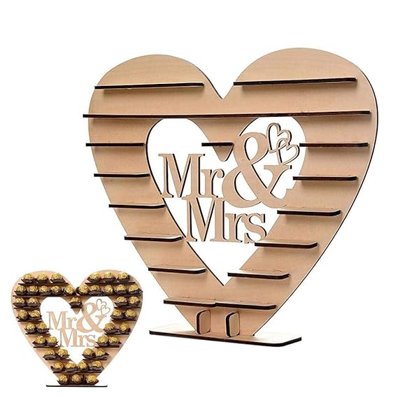 waterfaill “Mr & Mrs” Ferrero Rocher Herz Display Ständer Mittelstück Perfekt für Parties, Hochzeiten & Candy Bar, Hölzerner 