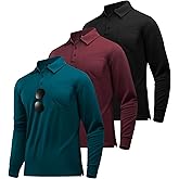 SWISSWELL 3 Pack Long Sleeve Polo Shirts for Men Moisture Wicking Work Collared Shirt with Pocket