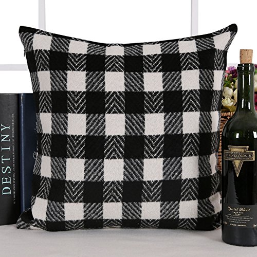 Deconovo Black and White Retro Checkered Plaid Throw Pillow Cover