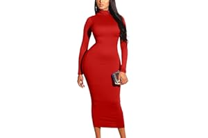 GOBLES Women's Sexy Turtleneck Long Sleeve Elegant Bodycon Party Long Dress