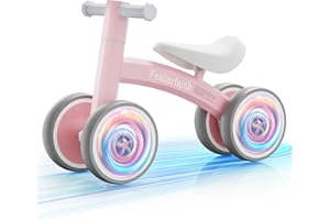 FEALARFAITH Baby Balance Bike for 1 Year Old Boys Girls, Toddler First Bike with 4 Colorful Lighting Wheels | 10-36 Month Toddler Balance Bike | First Birthday Gifts (Baby Pink)