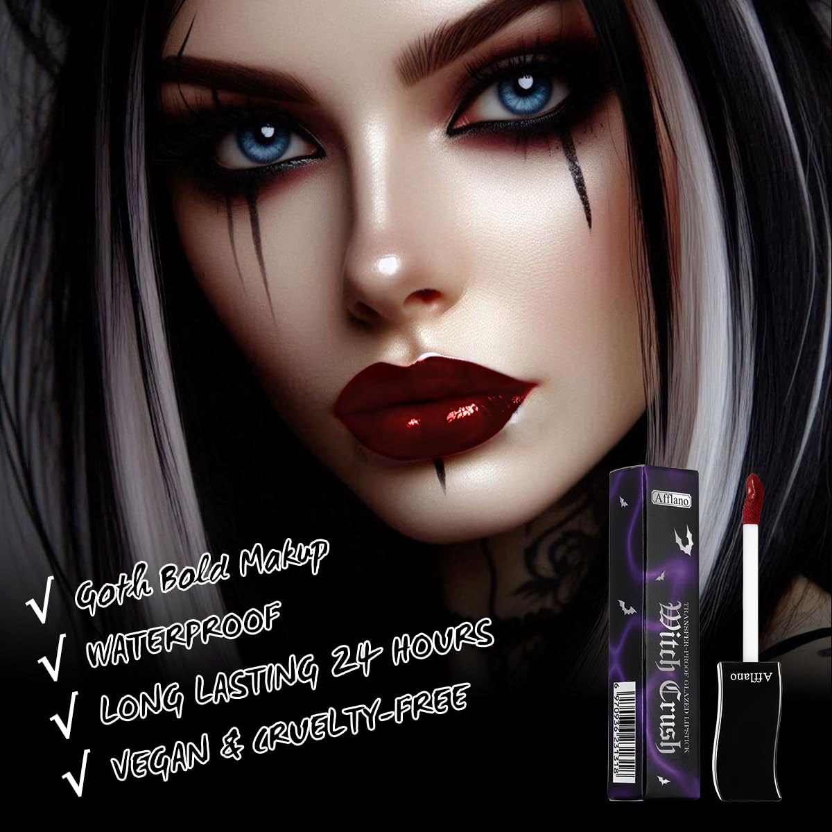oygcee Burgundy Gothic Lip Gloss - Dark Red, Long-Lasting, Waterproof & Non-Sticky | Moisturizing, High Pigmented Vegan Lip Gloss for Bold Cosplay, Vampire & Halloween Makeup