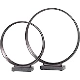 Deco 79 Aluminum Metal Geometric Decorative Sculpture Home Decor Statues with Marble Base, Set of 2 Accent Figurines 17", 14"