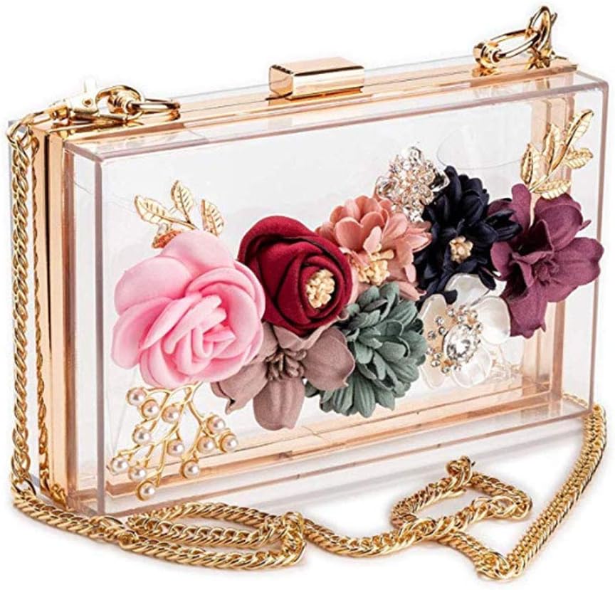 Huaxix Women Acrylic Flower Clutches Crossbody Floral Purse Beaded Evening Bags For Wedding Prom Party