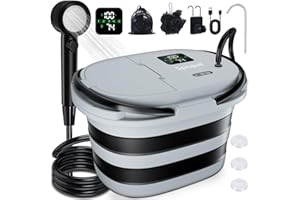 Spopal Integrated Portable Shower with 20L Foldable Bucket, [2026 New] 13000mAh Rechargeable Camp Shower with 5 Adjustable Sp