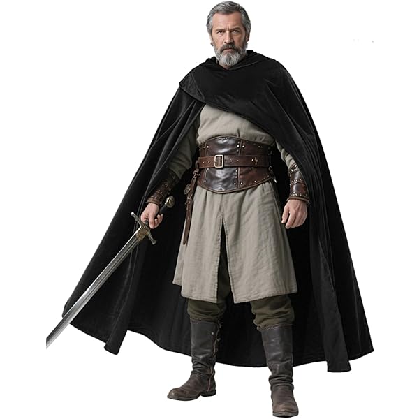 COSDREAMER Capa Medieval De Bruja Para Hombre – Disfraz Renacentista De Poliéster Con Hebilla Y Cadena De Engranajes (Rojo Vino)